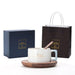 Elegant American Heritage Ceramic Coffee Cup Set with Walnut Cup Holder and Gift Box