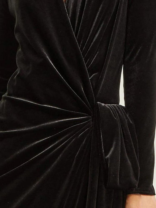 Sophisticated Asymmetrical Velvet Evening Dress with Alluring Deep V-neck