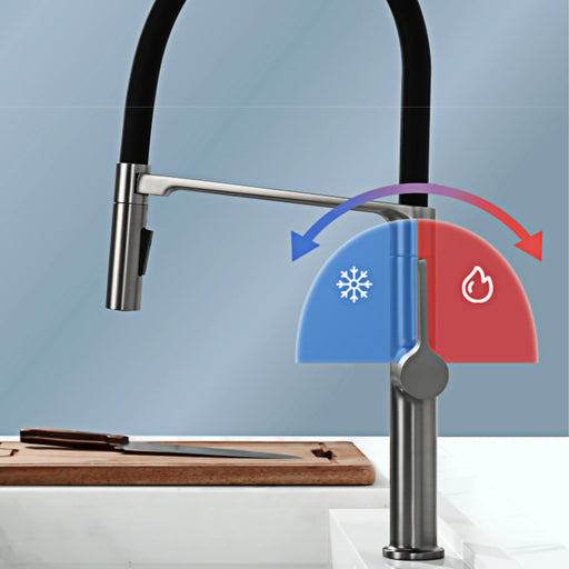 Gunmetal Gray Kitchen Faucet with Magnetic Suction, Single Handle - Elegant Design for Hot & Cold Water