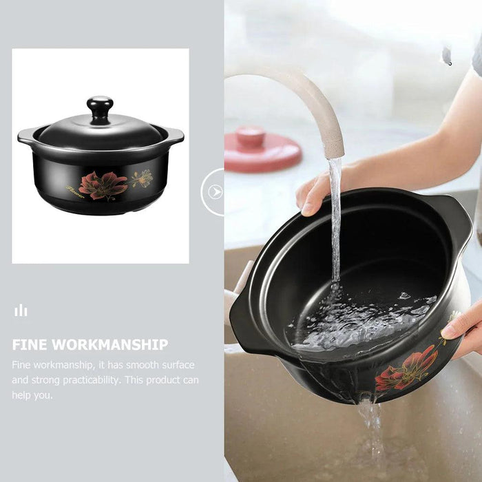 Premium Black Ceramic Clay Casserole Pot with Non-Stick Coating - Perfect for Cooking Chicken, Soup, Rice and More