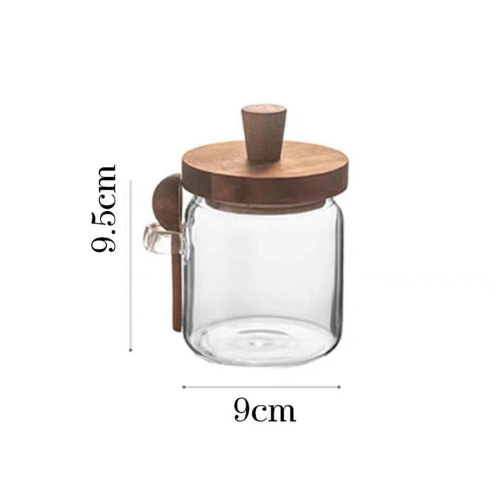 Elegant Glass Storage Jar with Acacia Wood Lid and Spoon for Coffee and Spices