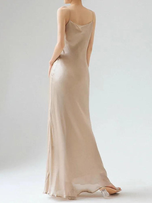 Elegant Sleeveless Long Silk Satin Party Dress in Mulberry