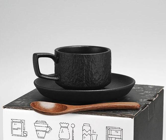 Japanese Rock Texture Porcelain Coffee Cup and Plate Collection - Enhance Your Drinking Experience