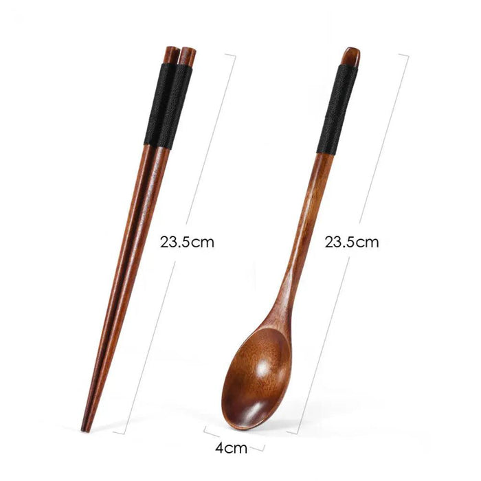 Japanese Wooden Reusable Sushi Chopsticks & Spoon Cutlery Set