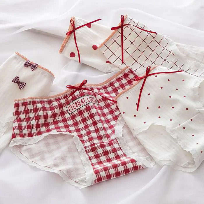 Charming 5-Pack Girls' Cotton Lace Underwear - Mid Rise Seamless Bunny Prints