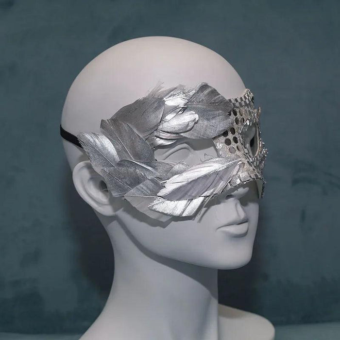 Radiant Silver Sequin & Feather Masquerade Mask - Stylish Venetian Affair