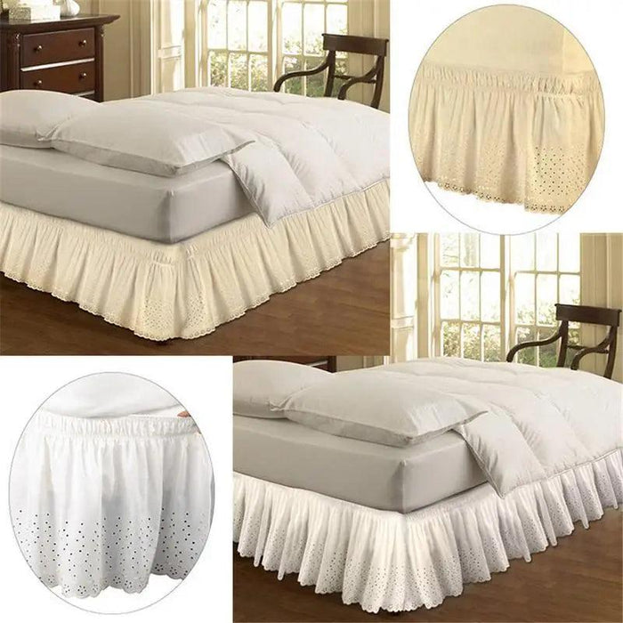 Embroidered Floral Cotton Queen Bed Skirt - Elastic Fit with Elegant Finish