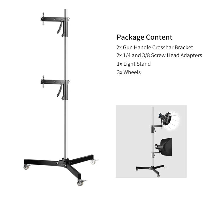 Gun Handle Studio Light Stand with Wheels and Folding Tripod - LED Softbox COB Light Support