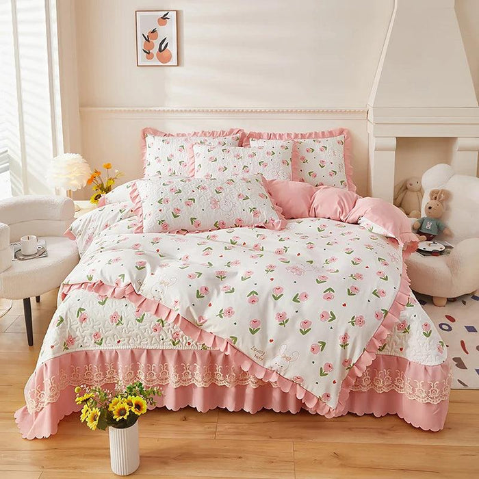 Chic Floral Ruffle Queen Bedding Set