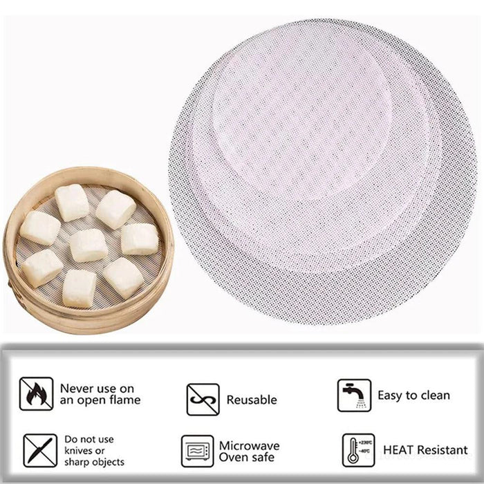 10-Pack Reusable Non-Stick Silicone Steamer Liners for Easy Cooking - Round Mats and Kitchen Accessories