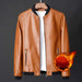 Men's Stylish Collarless Slim Fit Faux Leather Jacket - Trendy Korean Baseball Coat