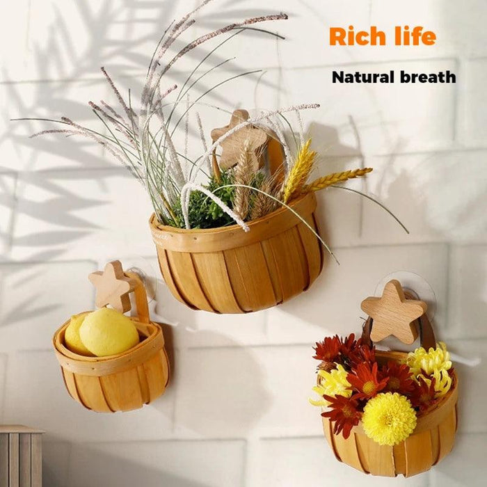 Charming Bamboo Wall-Mounted Basket for Scallions, Ginger, and Garlic Storage