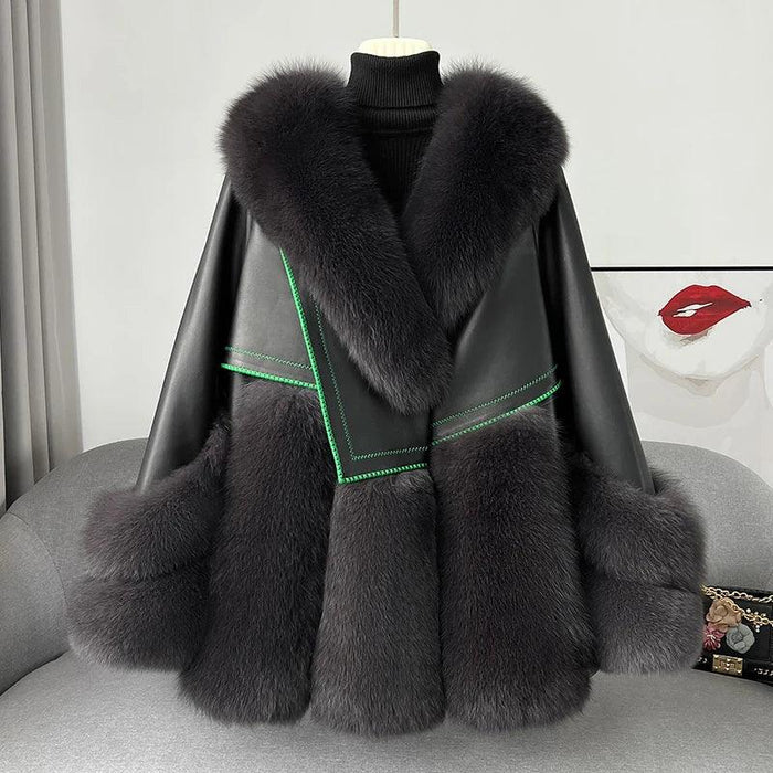 Elegant Leather and Fox Fur Women's Winter Coat