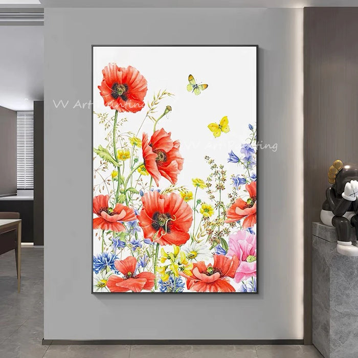 Enchanting Handcrafted Red Floral Oil Painting for Chic Home Interiors