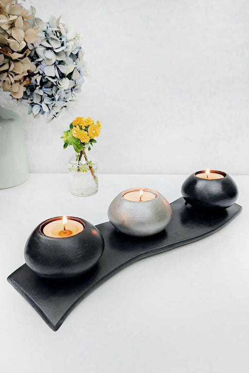 Set of 4 Modern Black & Gray Concrete Candle Holders with Sleek Base - Chic Home Accent for 2022