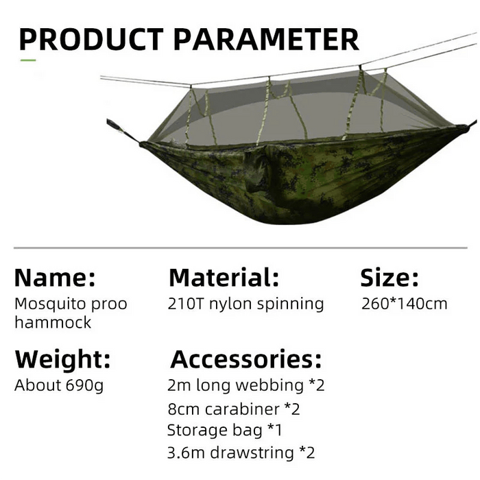 Outdoor Adventure Hammock with Insect Protection - Lightweight Portable Hanging Bed for Camping Comfort