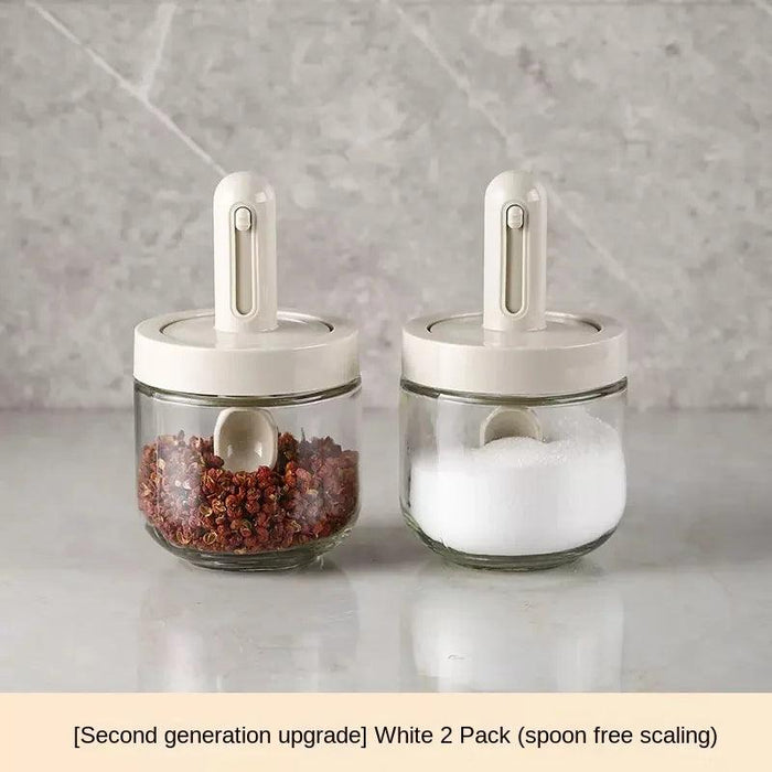 Gourmet Spice Jar Set with Integrated Spoon Lid and Airtight Storage Box