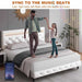 LED-Enhanced White Smart Bed Frame with Adjustable Crystal Tufted Headboard