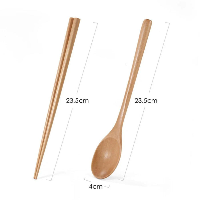 Japanese Wooden Reusable Sushi Chopsticks & Spoon Cutlery Set