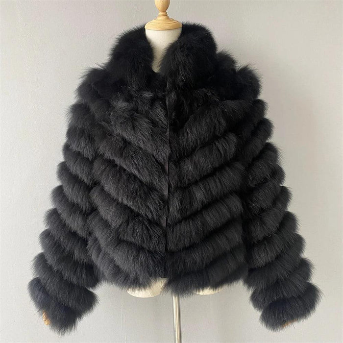 Elegant Reversible Women's Fox Fur Winter Jacket with Silk Lining