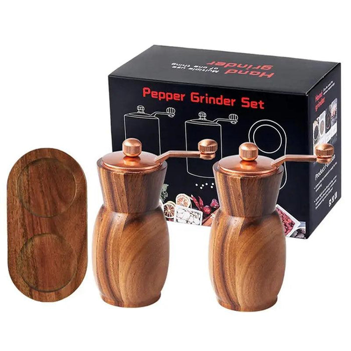 Elegant Hand-Cranked Wooden Spice Grinder Set with Adjustable Ceramic Core