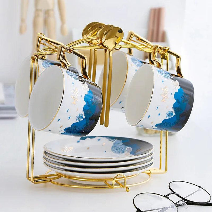 European Elegance Ceramic Coffee and Tea Set with Gold Accents - 4-Piece Collection in Stylish Gift Packaging