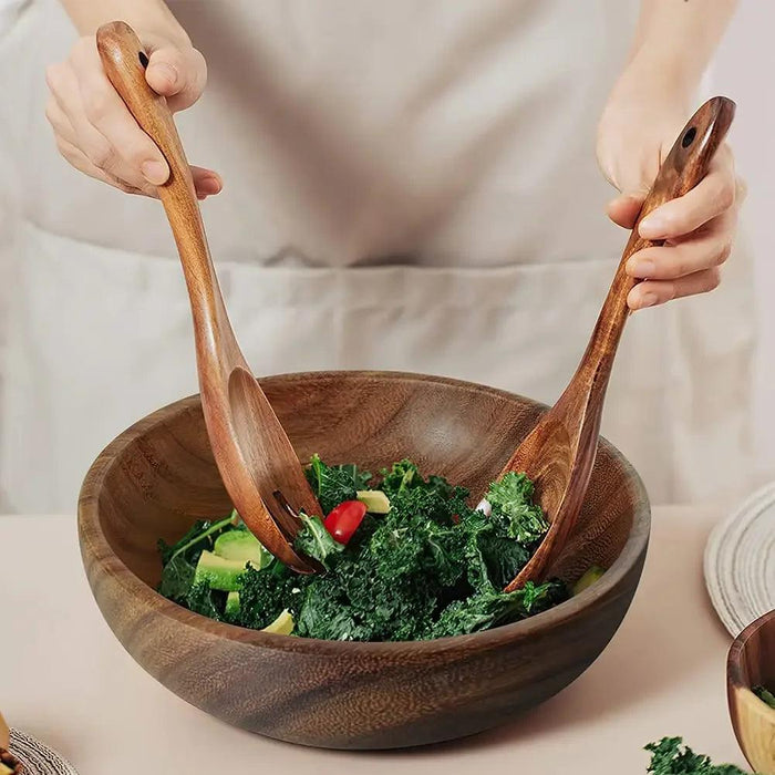 Large Eco-Friendly Acacia Wood Bowl Set for Salads and Fruits - Stylish Serving Solution