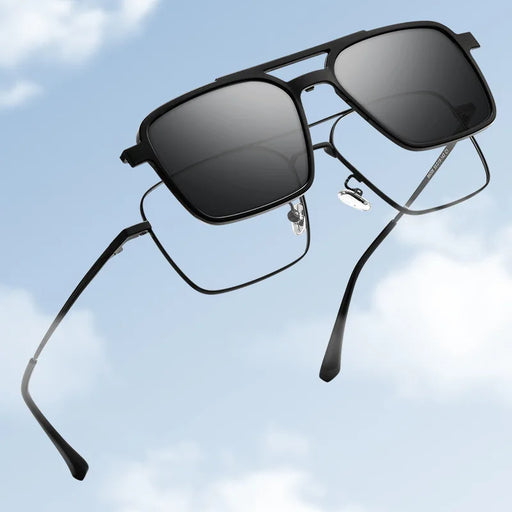 Classic Titanium Double Beam Clip On Pilot Sunglasses with Polarized Lens