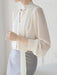 Chic Korean Chiffon Lace-Up Blouse with Puff Sleeves and V-Neck for Women