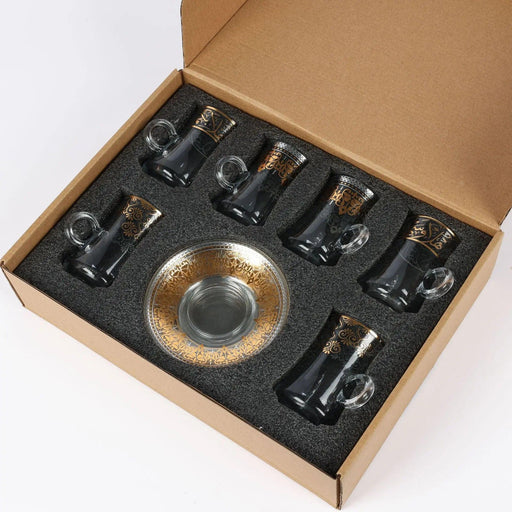 Elegant Bronzed Glass Turkish Coffee Set with Stylish Saucers