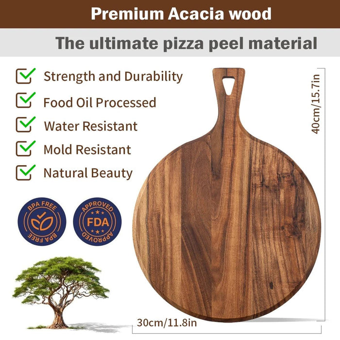 Acacia Wood Round Chopping and Serving Board with Convenient Handle - Ideal for Charcuterie and Meal Prep