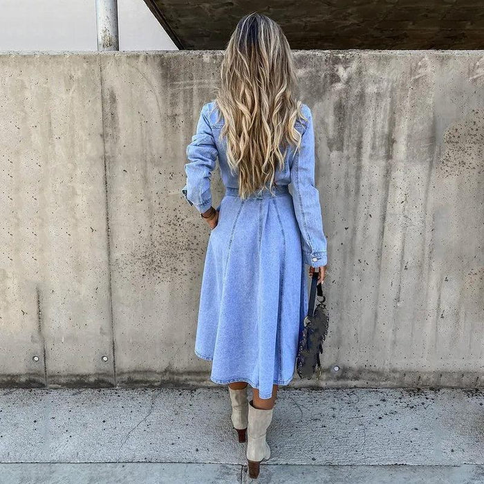 Chic High Waist Denim Dress with Belt and Pockets for Effortless Spring Style