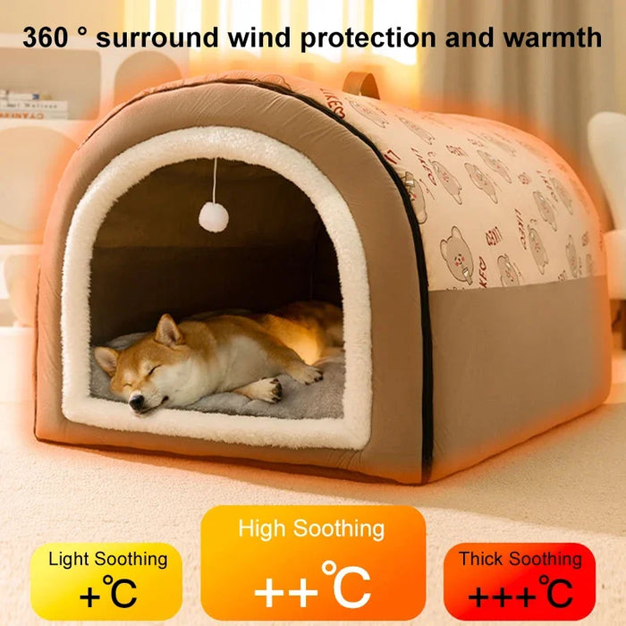 Winter Cozy Cave Bed for Pets - Snuggle Spot for Cats and Dogs