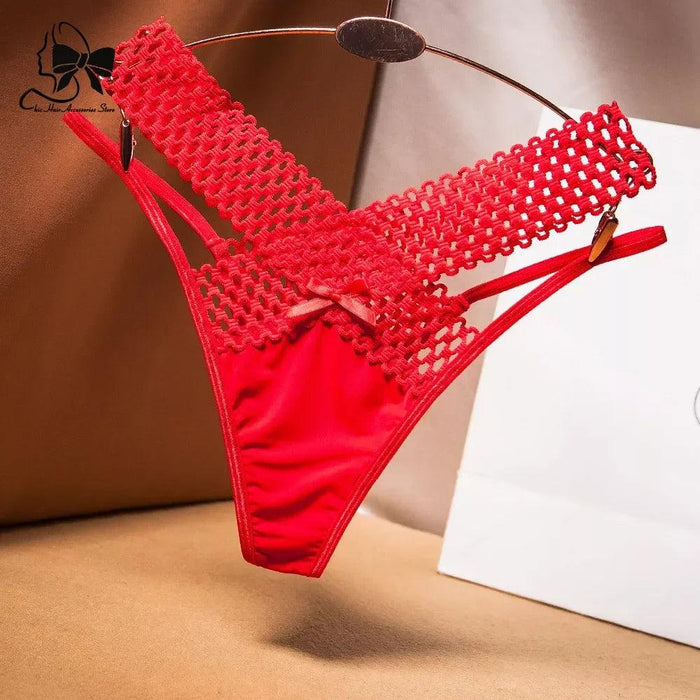 Elegant Women's Low Rise Ice Silk Thong with Chic Ribbons - Fashionable & Sporty Underwear