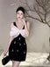 Charming Backless Vintage Bow Mini Dress with Glittering Accents for Women