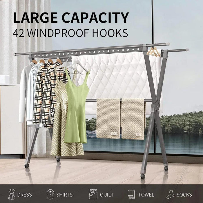 Versatile Aluminum Drying Rack with Adjustable Rods and Windproof Features