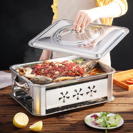 Premium Stainless Steel Fish Grill Set with Rectangular Baking Tray and Alcohol Infusion Feature
