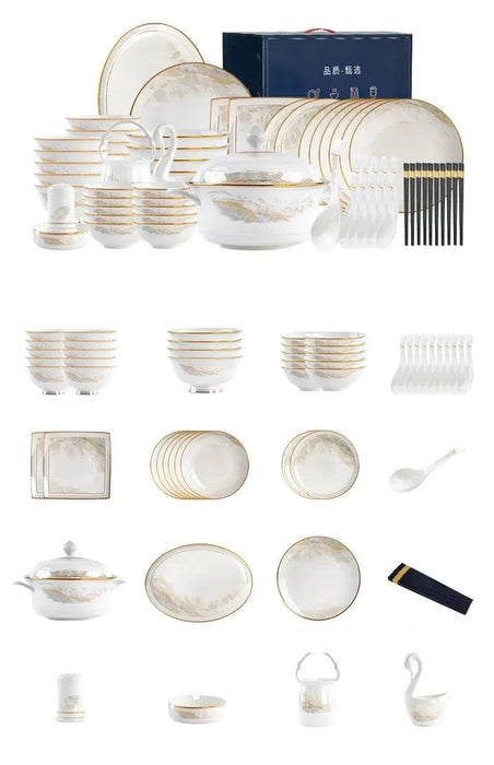 Korean Artistry-Inspired Elegant White Ceramic Dinnerware Set