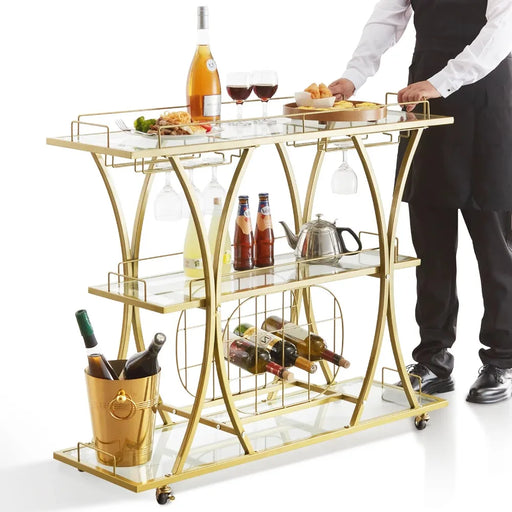 Elegant Glass Wine Cart with Vintage Industrial Charm