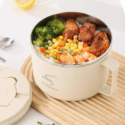 Portable 1300ml Insulated Stainless Steel Noodle Bowl Set with Lid, Chopsticks & Spoon – Ideal for Home, School, and Outdoor Dining