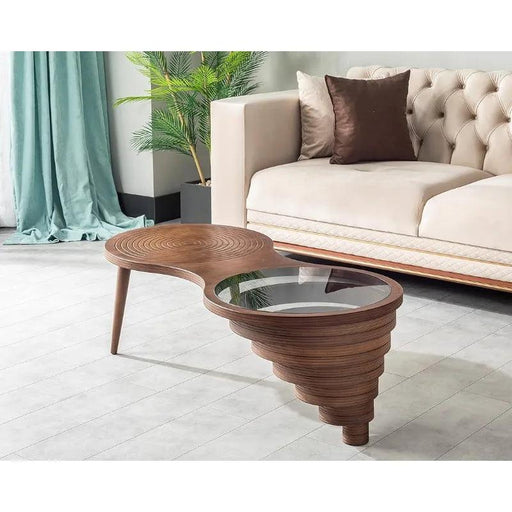 Stylish Walnut Veneer Coffee Table Collection with Chic Smoked Glass Top