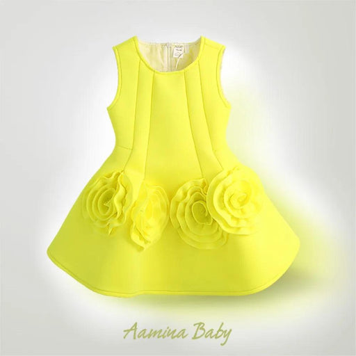 Sunny Yellow Floral Children's One-Piece Dress - Ideal for Weddings and Celebrations