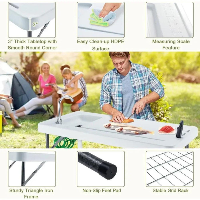 Portable Folding Fish Cleaning Table with Sink and Sprayer - Ideal for Outdoor Activities, Camping, and Fishing