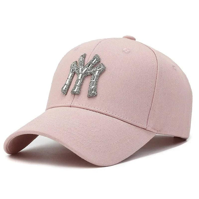 Diamond-Embellished Cotton Baseball Cap with Adjustable Fit