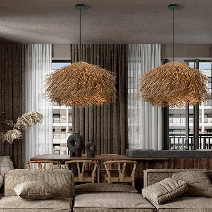 Elegant Rattan and Metal Pendant Lamp Inspired by Japanese Wabi Sabi Aesthetics