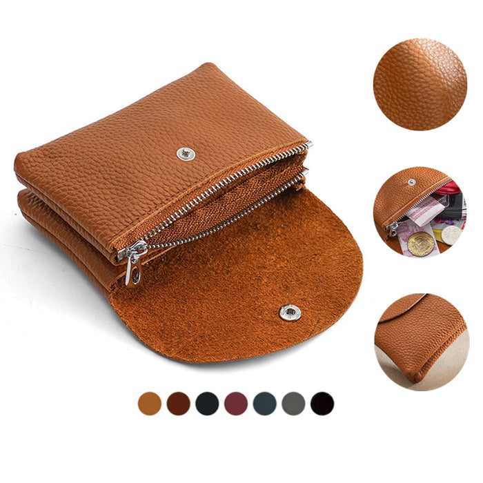 Soft Leather Coin Purse Wallet with Zipper - Single vs Double Pockets - S vs L - Simplified