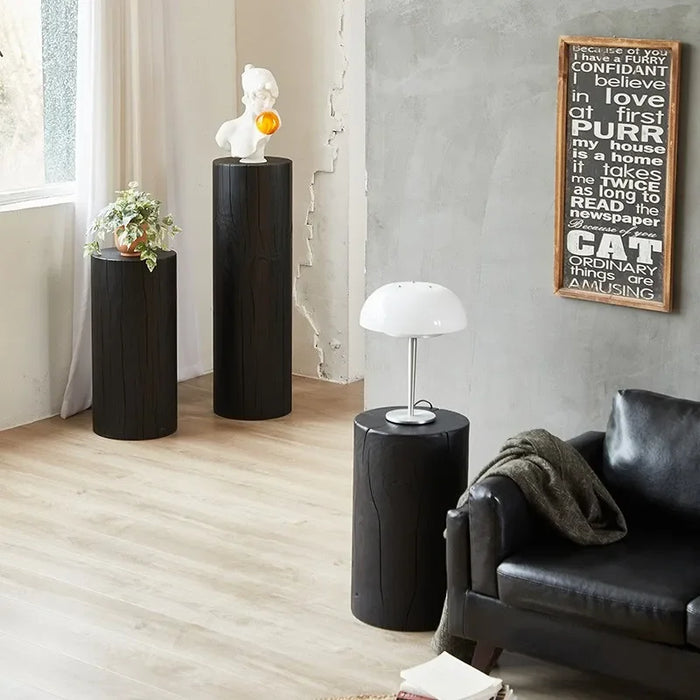 Nordic-Inspired Black Round Wooden Coffee Table: Stylish Side Table for Modern Living Spaces