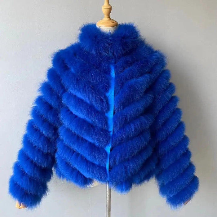 Elegant Reversible Women's Fox Fur Winter Jacket with Silk Lining