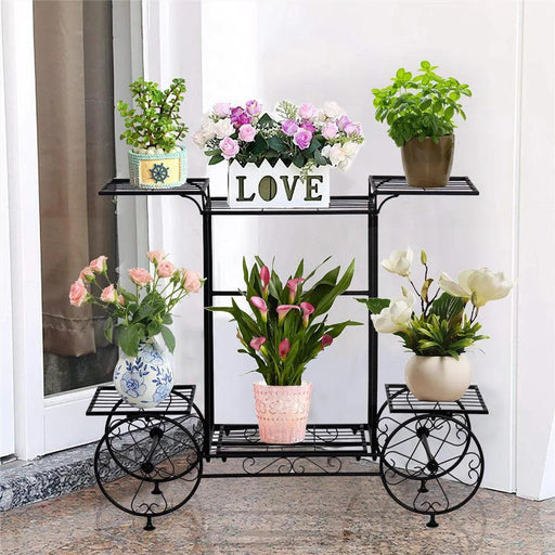 6-Tier Elegant Iron Plant Stand in Black and Pink for Chic Indoor and Outdoor Gardening