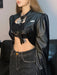 Edgy Asymmetrical Black PU Leather Cropped Halter Jacket